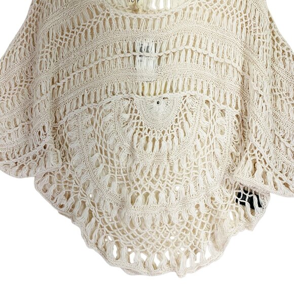 Buffalo lace crochet knit womens top cropped poncho boho color vanilla sz Large - Picture 5 of 16